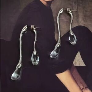 Earrings Unique Front Back Double Drop Clear Lucite Silver F26